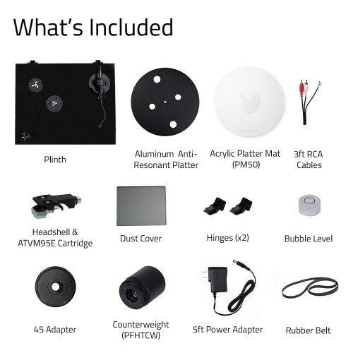 Tourne-disque haute fidélité de Fluance, Audio Technica VM95E, plateau antirésonnant, tapis en acrylique, préamplificateur