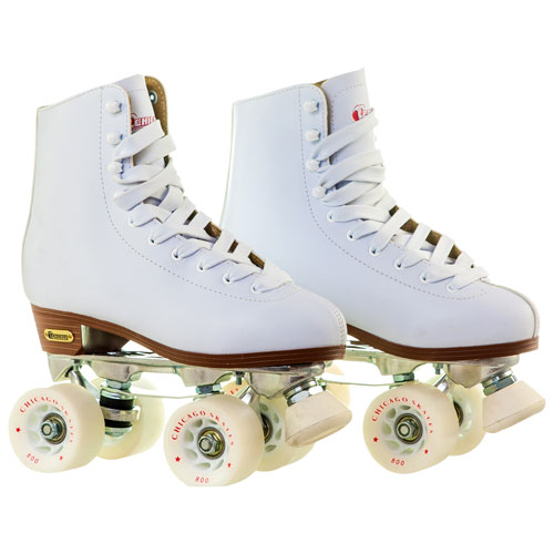 Patins à roulettes doublés en cuir pour roulathèque de Chicago - Blanc - Taille 5-11