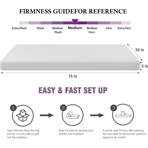 5 Inch Gel Memory Foam Mattress Medium-Firm Mattress for Pressure Relief & Cooler Sleep Mattress for Kid Adults CertiPUR-US Certified Mattress in a