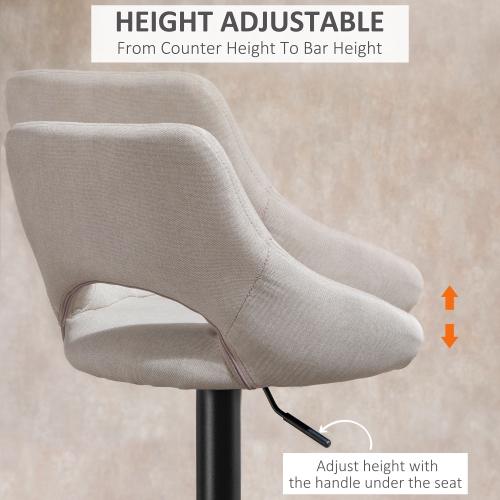 HOMCOM – Ensemble de 2 tabourets de bar pivotants à hauteur de comptoir à hauteur réglable, chaises de bar rembourrées en lin avec base ronde en