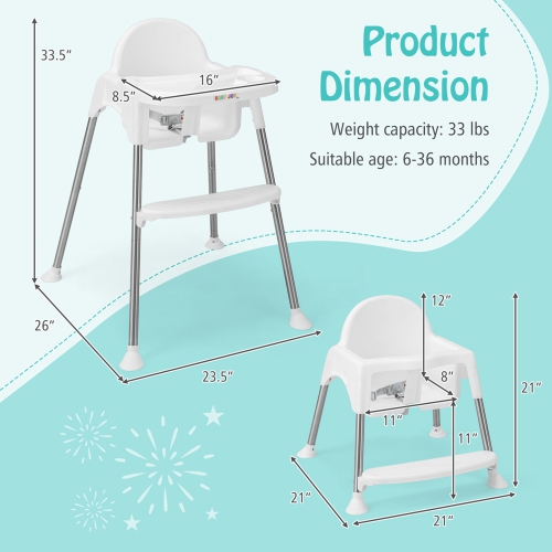 Babyjoy 4-in-1 Convertible Baby High Chair Feeding with Removable Double Tray& Footrest