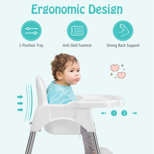 Babyjoy 4-in-1 Convertible Baby High Chair Feeding with Removable Double Tray& Footrest