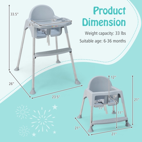 Babyjoy 4-in-1 Convertible Baby High Chair Feeding with Removable Double Tray& Footrest