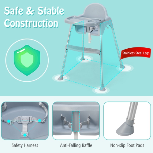 Babyjoy 4-in-1 Convertible Baby High Chair Feeding with Removable Double Tray& Footrest