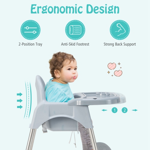 Babyjoy 4-in-1 Convertible Baby High Chair Feeding with Removable Double Tray& Footrest
