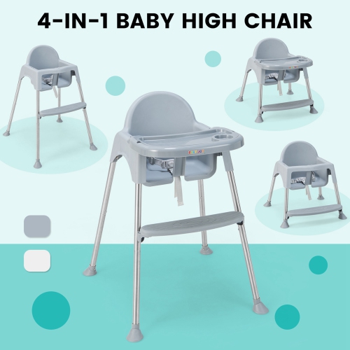 Babyjoy 4-in-1 Convertible Baby High Chair Feeding with Removable Double Tray& Footrest