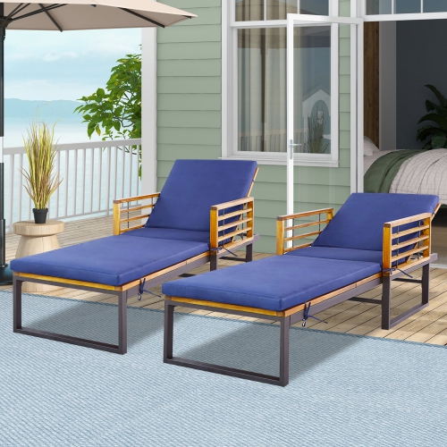 COSTWAY  Patio Cushioned Chaise Lounge Chair Adjustable Reclining Lounger 800 Lbs In Navy