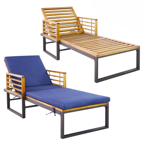 Costway Patio Cushioned Chaise Lounge Chair Adjustable Reclining Lounger Navy 800 lbs