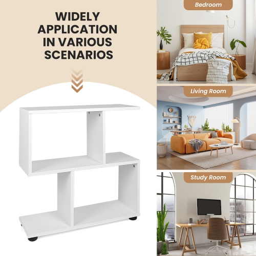 Costway 2 PCS 2-Tier Bookshelf S Shaped Bookcase Storage Rack Display Shelf w/ Foot Mats