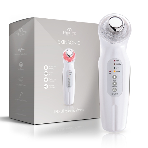 Project E Beauty SkinSonic | LED Ultrasonic Wand | Red, Blue & Green LED Light Therapy | Collagen Boost | Anti-Aging