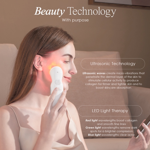 Project E Beauty SkinSonic | LED Ultrasonic Wand | Red, Blue & Green LED Light Therapy | Collagen Boost | Anti-Aging