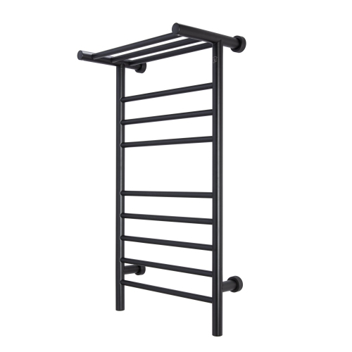 WarmlyYours Summit Electric Towel Warmer 19"W x 35"H x 10"D, Black, Hardwired or Plug-in with Heated Shelf