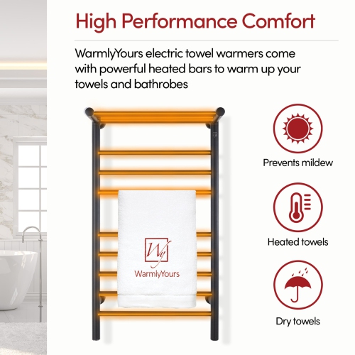 WarmlyYours Summit Electric Towel Warmer 19"W x 35"H x 10"D, Black, Hardwired or Plug-in with Heated Shelf