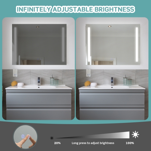 Costway 32"x24" Led Bathroom Mirror Wall Mounted Dimmable 3 Color Temperatures Anti-fog