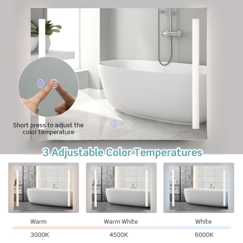 Costway 32"x24" Led Bathroom Mirror Wall Mounted Dimmable 3 Color Temperatures Anti-fog