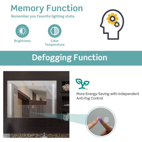 Costway 32"x24" Led Bathroom Mirror Wall Mounted Dimmable 3 Color Temperatures Anti-fog