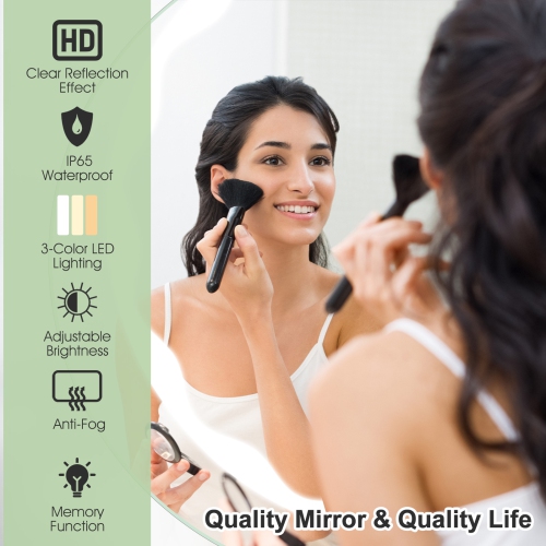Costway 24" Bathroom Round LED Mirror Anti-Fog 3-Color Light Modes Touch Button Makeup