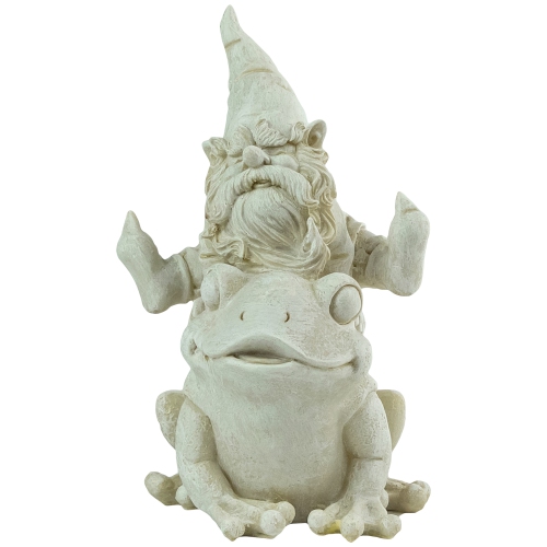 NORTHLIGHT  9.5" Gnome Leaping Over A Frog Outdoor Garden Statue