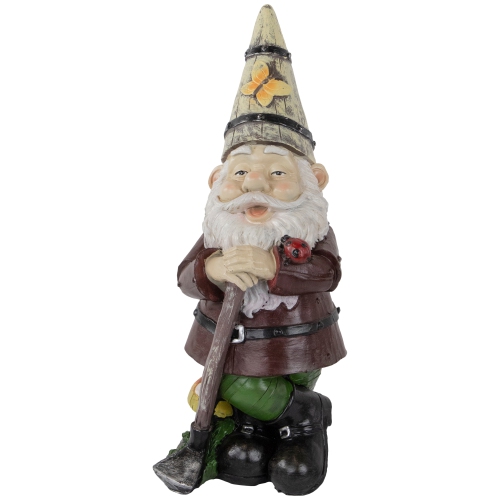NORTHLIGHT  Gnome With Butterfly And Ladybug Outdoor Garden Statue - 15.25"