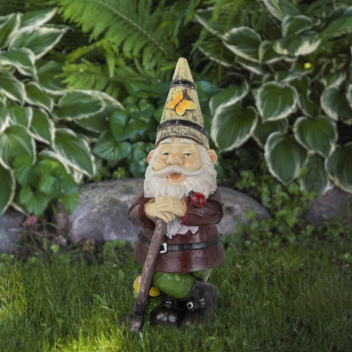 Gnome with Butterfly and Ladybug Outdoor Garden Statue - 15.25"
