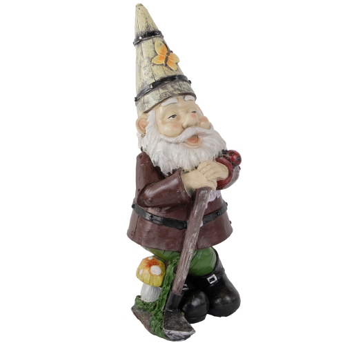 Gnome with Butterfly and Ladybug Outdoor Garden Statue - 15.25"