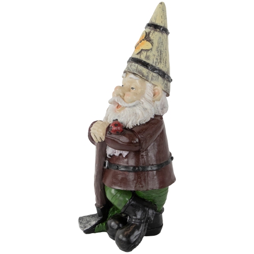 Gnome with Butterfly and Ladybug Outdoor Garden Statue - 15.25"