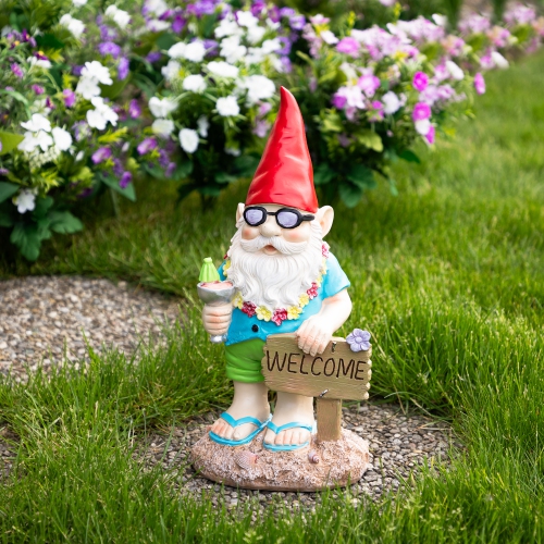 NORTHLIGHT  16" Summer Time "welcome" Gnome Outdoor Garden Statue