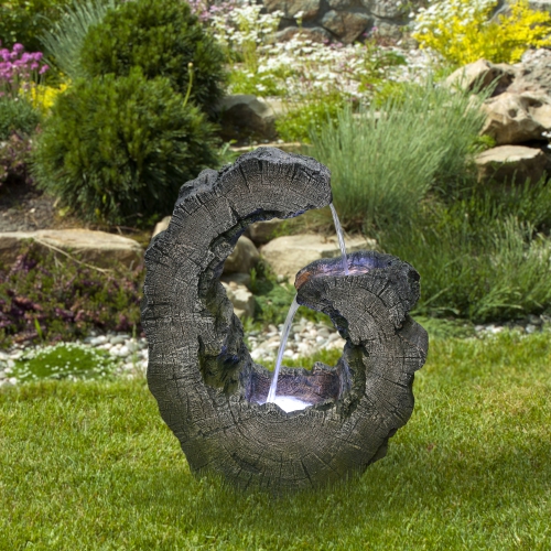 Lighted Tree Trunk Waterfall Outdoor Garden Water Fountain - 26"