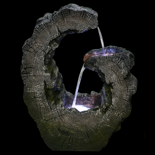 Lighted Tree Trunk Waterfall Outdoor Garden Water Fountain - 26"