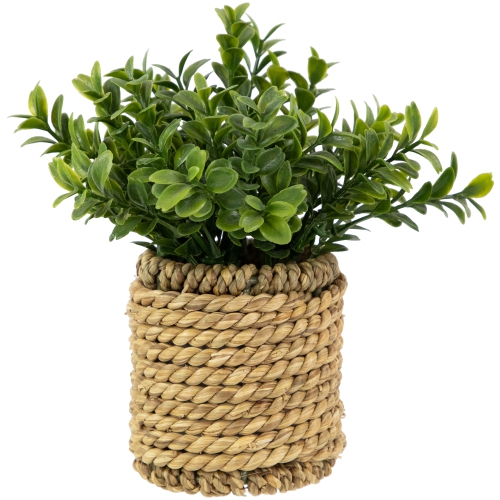 Milan Leaf Artificial Mini Bush In Rattan Basket - 7"