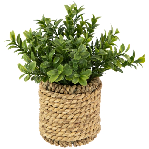 Milan Leaf Artificial Mini Bush In Rattan Basket - 7"
