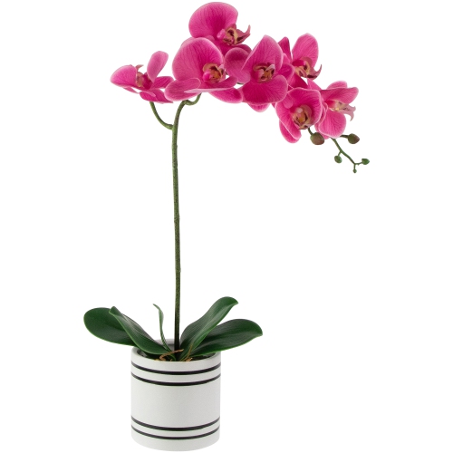 Real Touch™ Artificial Spring Orchids in a Striped Ceramic Pot - 2' - Pink