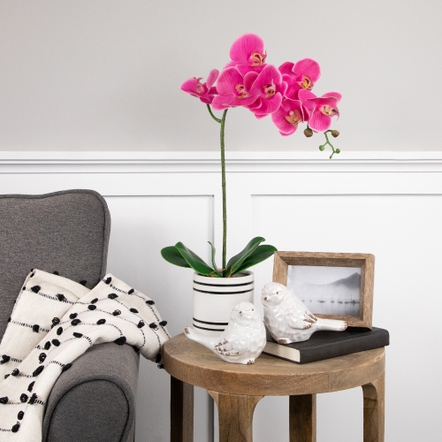 Real Touch™ Artificial Spring Orchids in a Striped Ceramic Pot - 2' - Pink