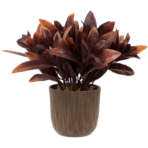 NORTHLIGHT  Two-Tone Artificial Foliage Plant In A Textured Lined Pot - 8"
