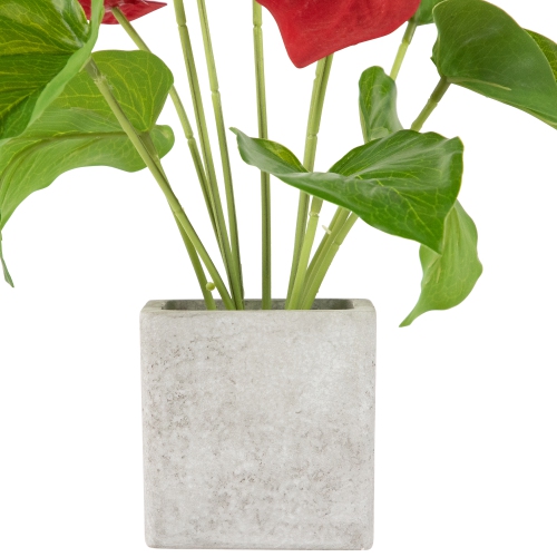 Anthurium Spring Floral Artificial Plant in a Square Pot - 12" - Red