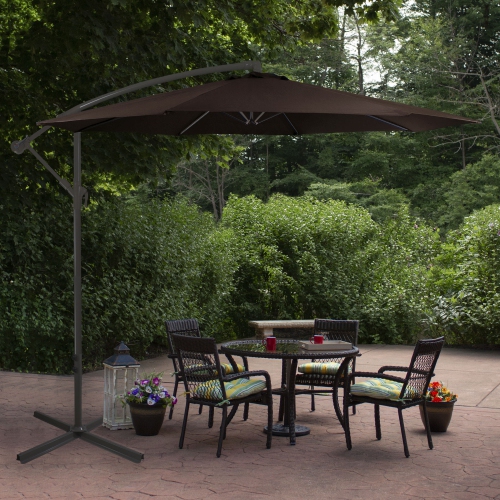 Parasol de patio excentré à 10ft pi avec manivelle, brun