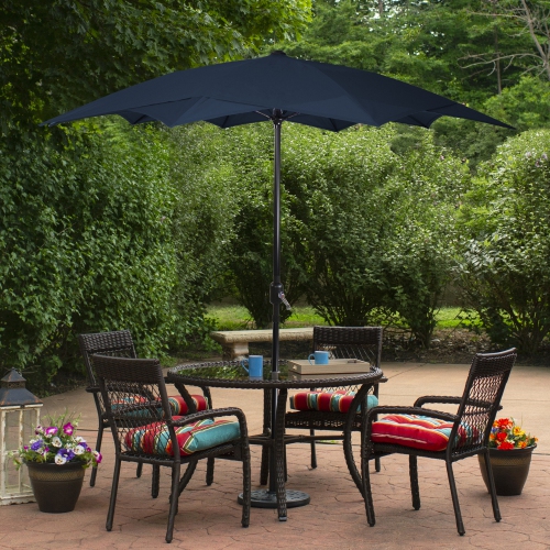 8.5ft Outdoor Patio Lotus Umbrella with Hand Crank, Navy Blue