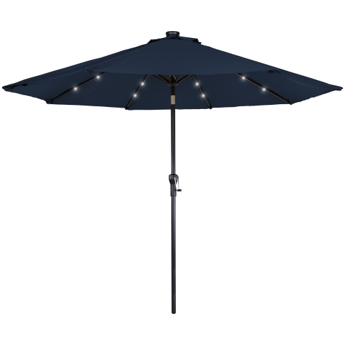 9ft Solar Lighted Outdoor Patio Market Umbrella with Hand Crank and Tilt, Navy Blue