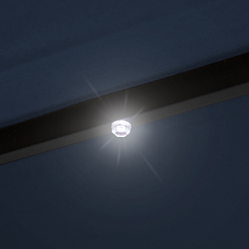 9ft Solar Lighted Outdoor Patio Market Umbrella with Hand Crank and Tilt, Navy Blue