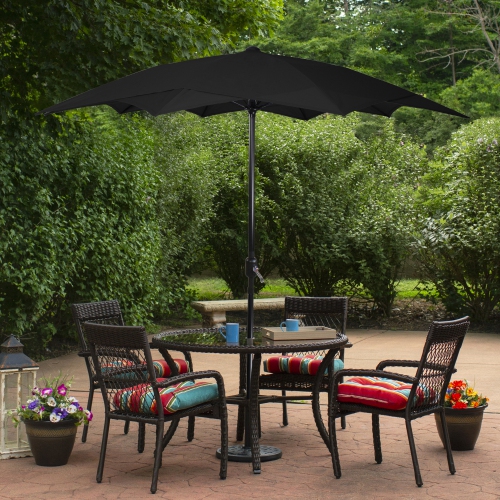 8.5ft Outdoor Patio Lotus Umbrella with Hand Crank, Black