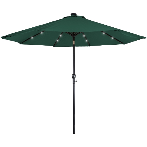 NORTHLIGHT  9Ft Solar Lighted Outdoor Patio Market Umbrella With Hand Crank And Tilt, Hunter In Green