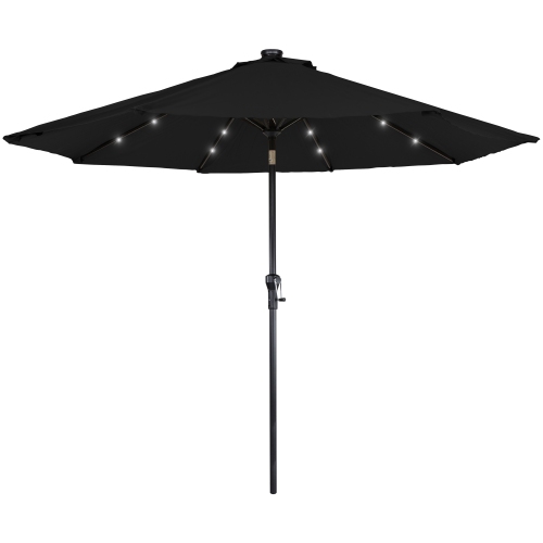 9ft Solar Lighted Outdoor Patio Market Umbrella with Hand Crank and Tilt, Black