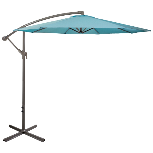 NORTHLIGHT  10Ft Offset Outdoor Patio Umbrella With Hand Crank, Turquoise In Blue