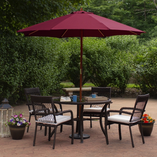 8.5ft Outdoor Patio Market Umbrella with Wooden Pole, Burgundy