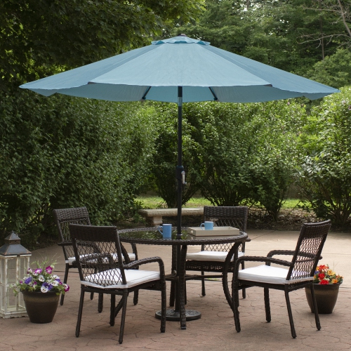9ft Outdoor Patio Market Umbrella with Hand Crank and Tilt, Turquoise Blue