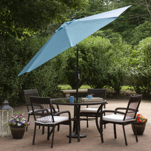 9ft Outdoor Patio Market Umbrella with Hand Crank and Tilt, Turquoise Blue