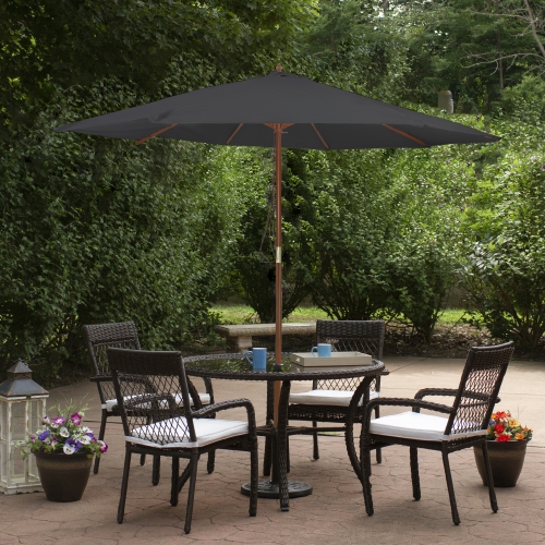 Parasol de patio d'extérieur de 8,5ft pi avec poteau en bois, gris