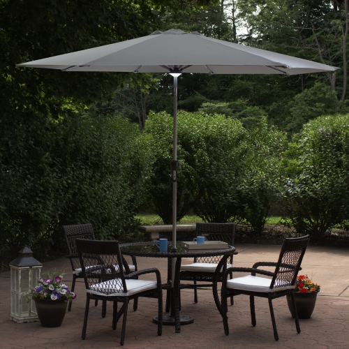 9ft parasol de patio extérieur à éclairage solaire avec manivelle et inclinaison, gris