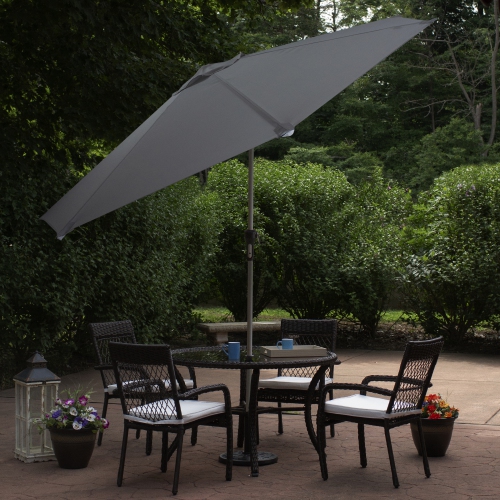 9ft parasol de patio extérieur à éclairage solaire avec manivelle et inclinaison, gris