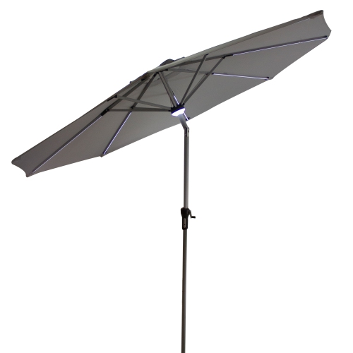9ft parasol de patio extérieur à éclairage solaire avec manivelle et inclinaison, gris